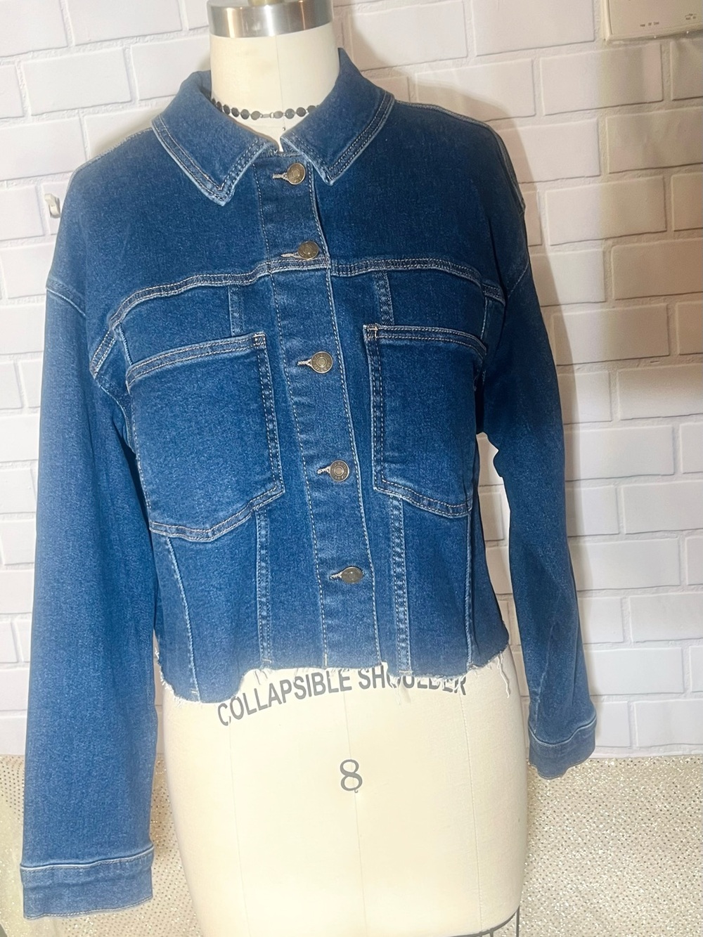 Dark Blue Cropped Denim Jacket